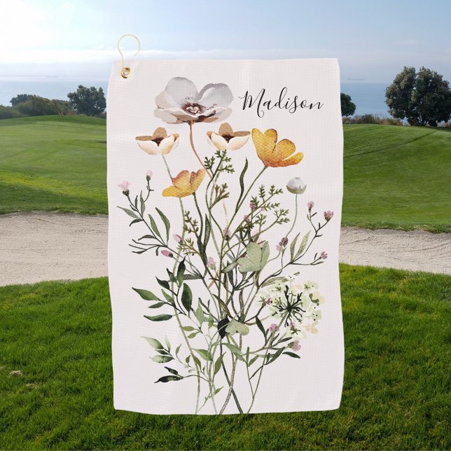 Monogram Dried Wildflower Bouquet Golf Towel (In situ)
