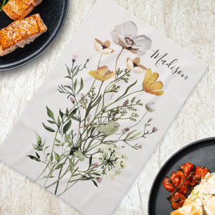 Monogram Dried Wildflower Bouquet Kitchen Towel
