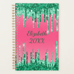 Monogram Dripping Glitter Green Pink Trendy Glam  Planner<br><div class="desc">Monogram this glam trendy pink with green glitter drips yearly planner. Starts on any month and goes for a year.</div>