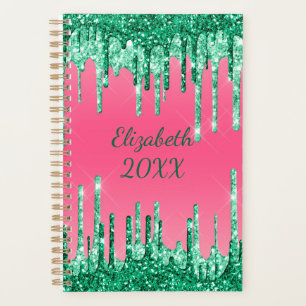 Monogram Dripping Glitter Green Pink Trendy Glam Planner