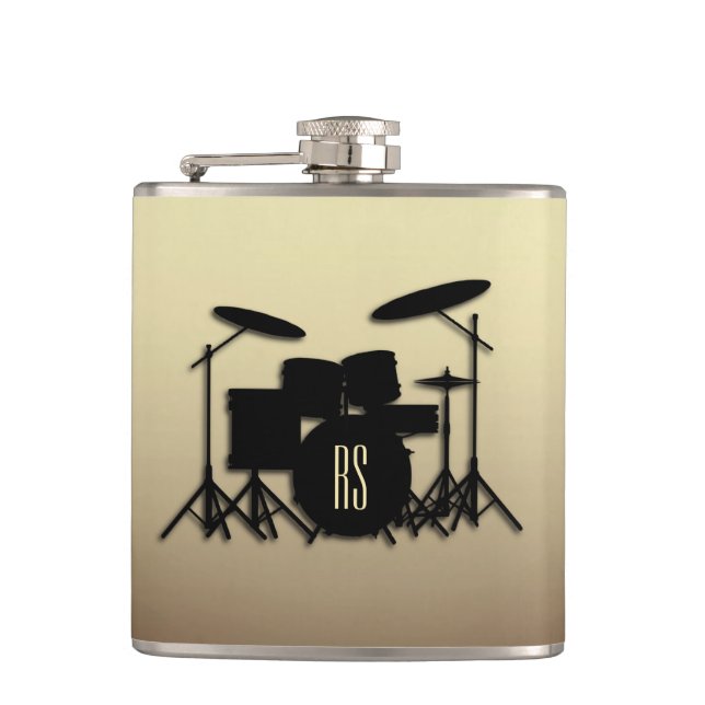 Monogram Drum Set Antique Gold Flask (Front)