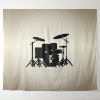 Monogram Drum Set Antique Gold   Tapestry by LwoodMusic at Zazzle