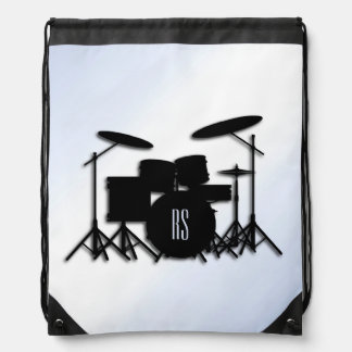 Monogram Drum Set Blue Accent  Drawstring Bag