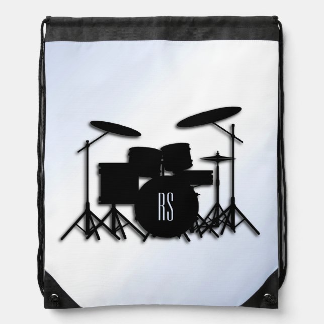 Monogram Drum Set Blue Accent  Drawstring Bag (Front)