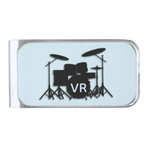 Monogram Drum Set Case  Silver Finish Money Clip