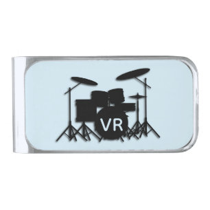 Monogram Drum Set Case  Silver Finish Money Clip