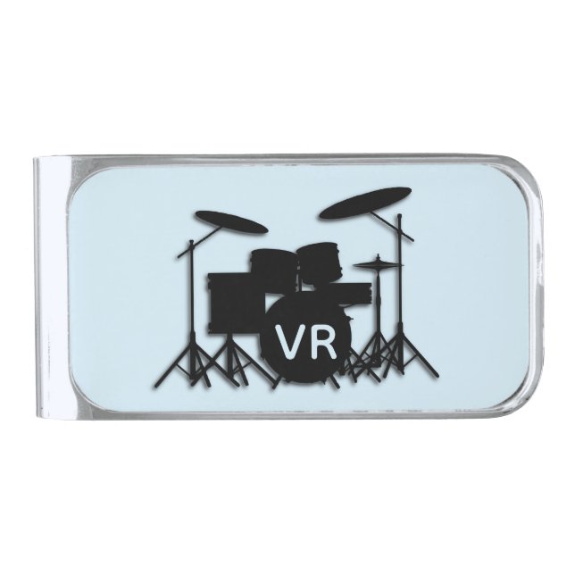 Monogram Drum Set Case  Silver Finish Money Clip (Front)