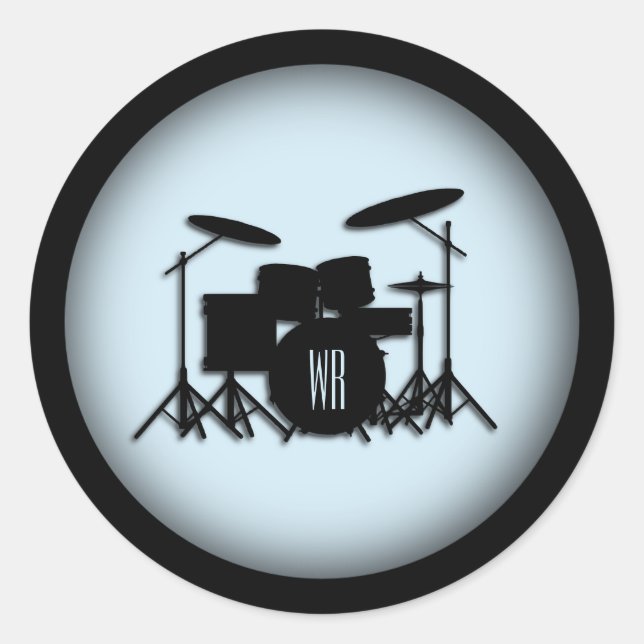 Monogram Drum Set Classic Round Sticker (Front)