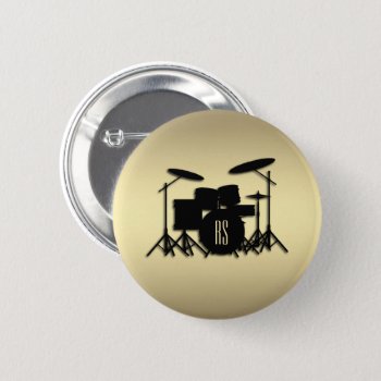 Monogram Drum Set Gold Button by LwoodMusic at Zazzle