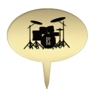 Monogram Drum Set Gold Cake Topper