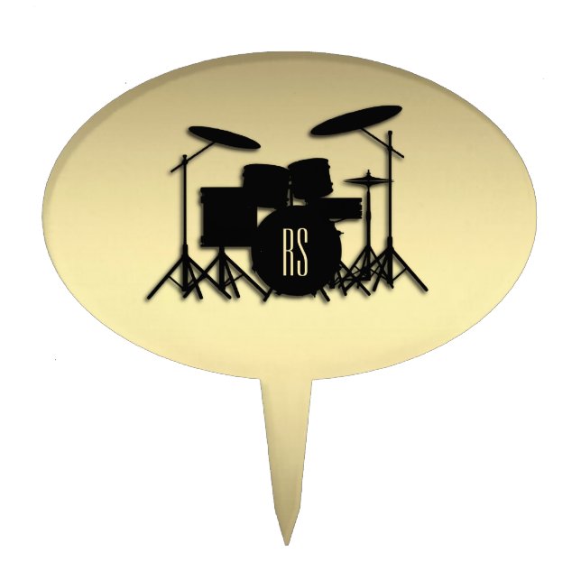 Monogram Drum Set Gold Cake Topper (Front)