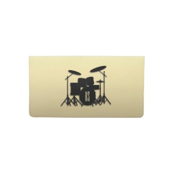 Monogram Drum Set Gold Checkbook Cover by LwoodMusic at Zazzle