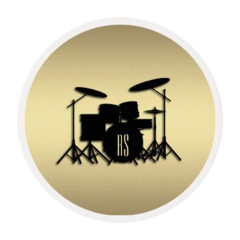 Monogram Drum Set Gold Edible Frosting Rounds by LwoodMusic at Zazzle