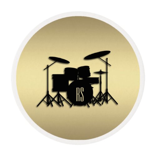 Monogram Drum Set Gold Edible Frosting Rounds