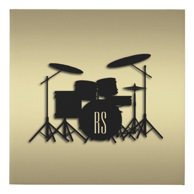 Monogram Drum Set Gold Faux Canvas Print (Front)