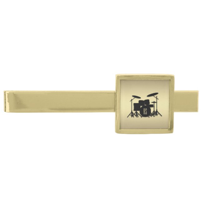Monogram Drum Set Gold Gold Finish Tie Bar (Front)