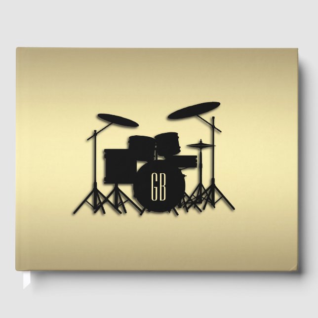Monogram Drum Set Gold Guest Book (Front)