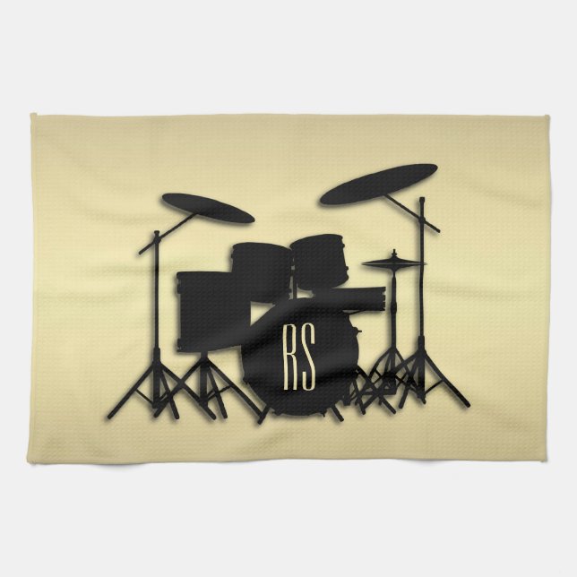 Monogram Drum Set Gold Kitchen Towel (Horizontal)