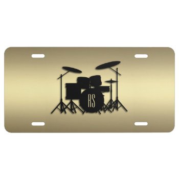 Monogram Drum Set Gold License Plate by LwoodMusic at Zazzle