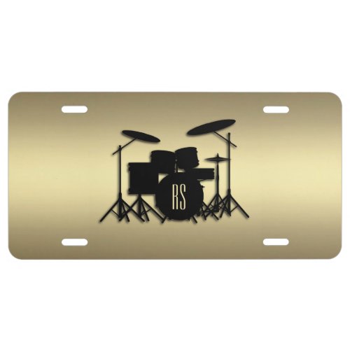 Monogram Drum Set Gold License Plate