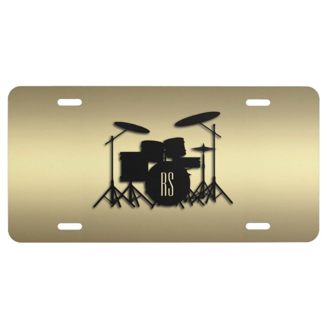 Monogram Drum Set Gold License Plate (Front)