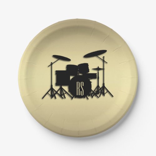 Monogram Drum Set Gold Paper Plates