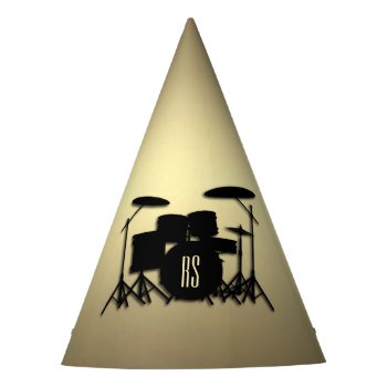 Monogram Drum Set Gold Party Hat by LwoodMusic at Zazzle