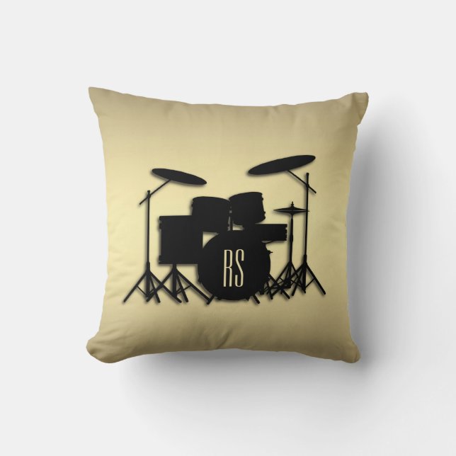 Monogram Drum Set Gold Throw Pillow (Front)
