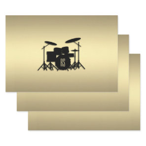 Monogram Drum Set Gold Wrapping Paper Sheets
