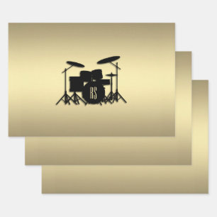 Monogram Drum Set Gold Wrapping Paper Sheets