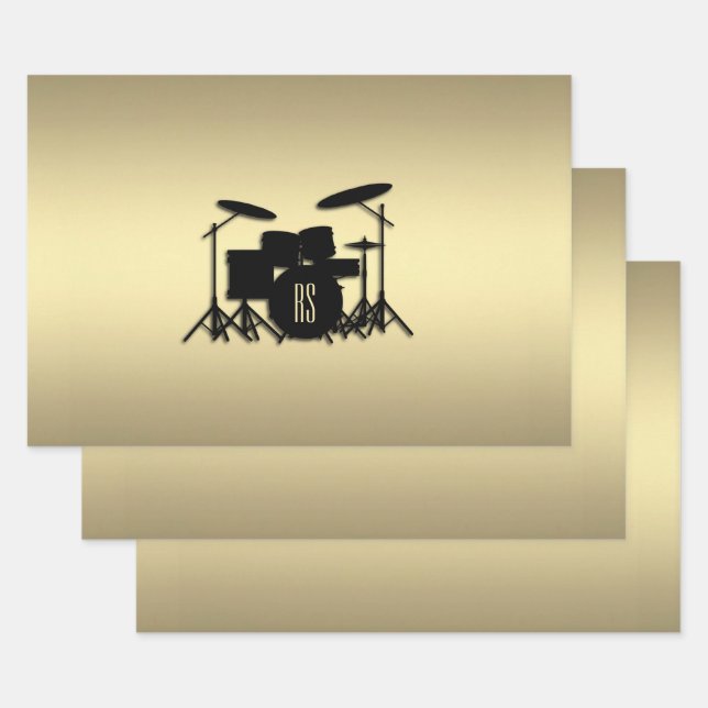 Monogram Drum Set Gold Wrapping Paper Sheets (Set)