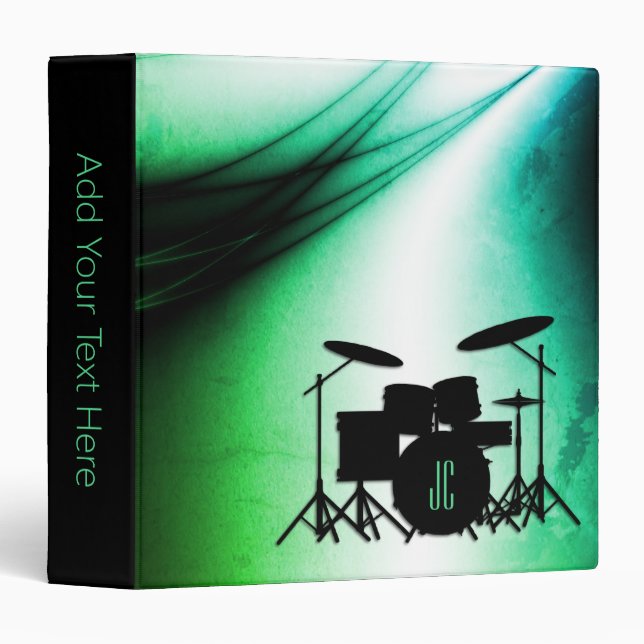 Monogram Drum Set Green 3 Ring Binder (Front/Spine)