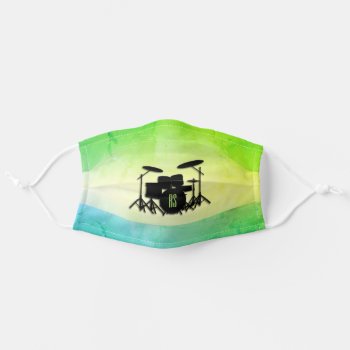Monogram Drum Set Green Adult Cloth Face Mask by LwoodMusic at Zazzle