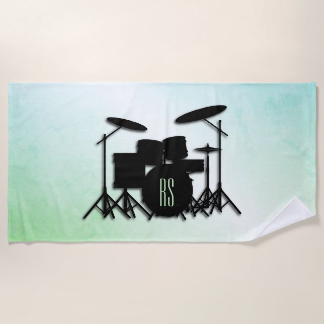 Monogram Drum Set Green Beach Towel (Front)