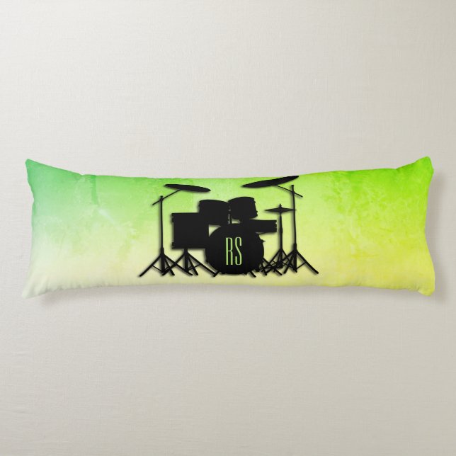 Monogram Drum Set Green Body Pillow (Front)