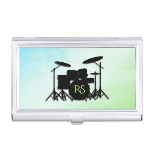 Monogram Drum Set Green Business Card Case
