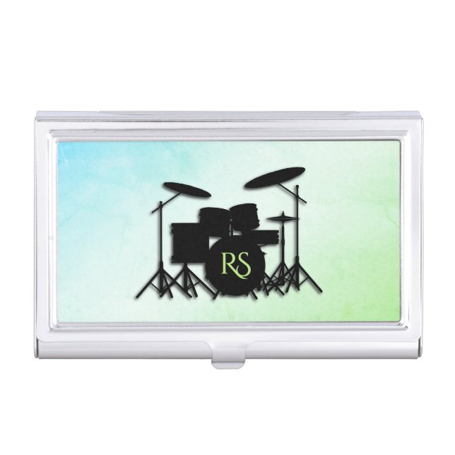 Monogram Drum Set Green Business Card Case (Front)