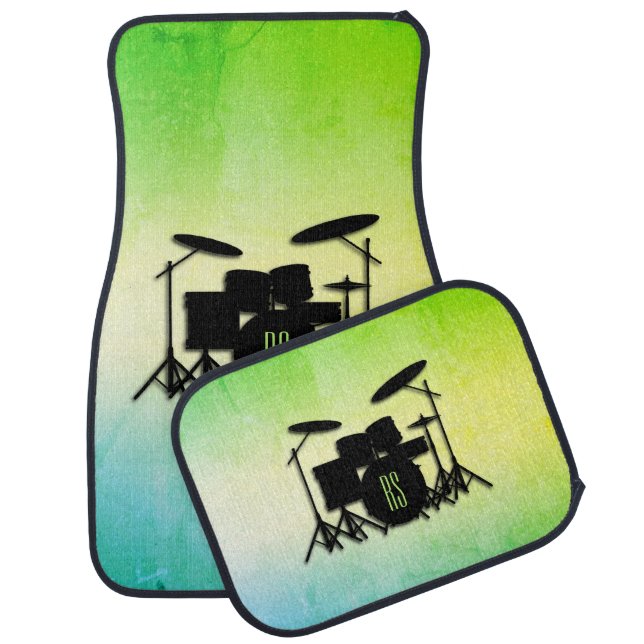 Monogram Drum Set Green Car Floor Mat (Set)