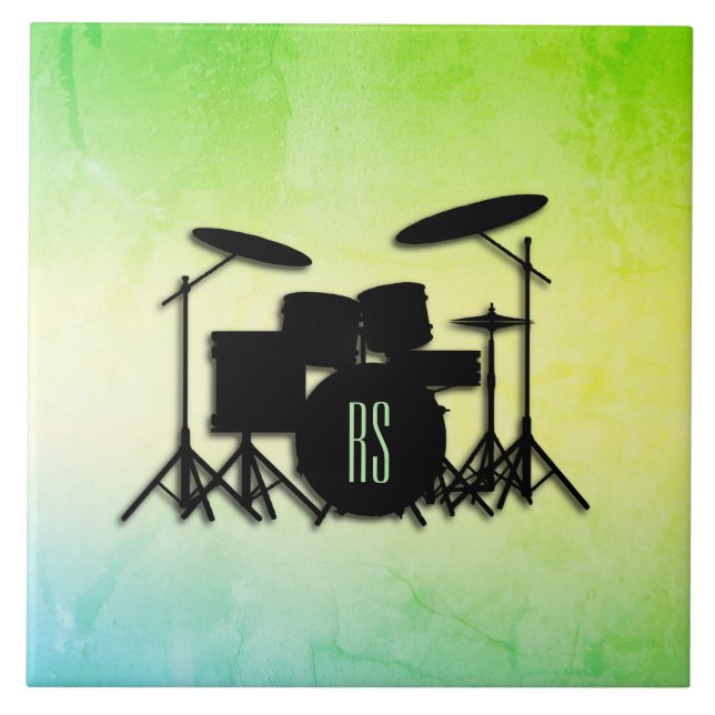 Monogram Drum Set Green Ceramic Tile (Front)