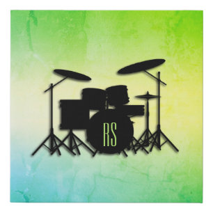 Monogram Drum Set Green Faux Canvas Print