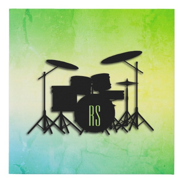 Monogram Drum Set Green Faux Canvas Print (Front)
