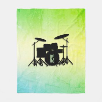 Monogram Drum Set Green Fleece Blanket by LwoodMusic at Zazzle