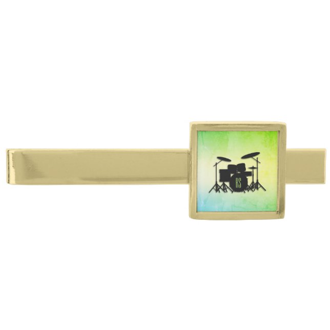 Monogram Drum Set Green Gold Finish Tie Bar (Front)