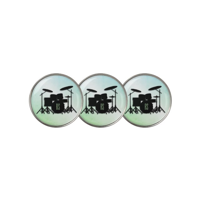Monogram Drum Set Green Golf Ball Marker (3 Up)