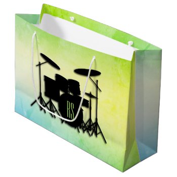 Monogram Drum Set Green Large Gift Bag by LwoodMusic at Zazzle