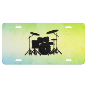 Monogram Drum Set Green License Plate