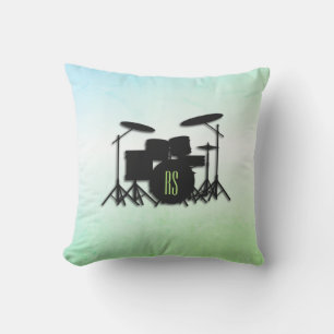Monogram Drum Set Green Outdoor Pillow