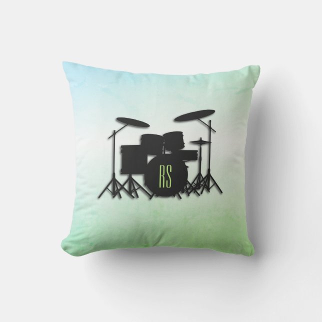 Monogram Drum Set Green Outdoor Pillow (Front)