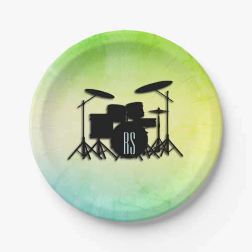 Monogram Drum Set Green Paper Plates