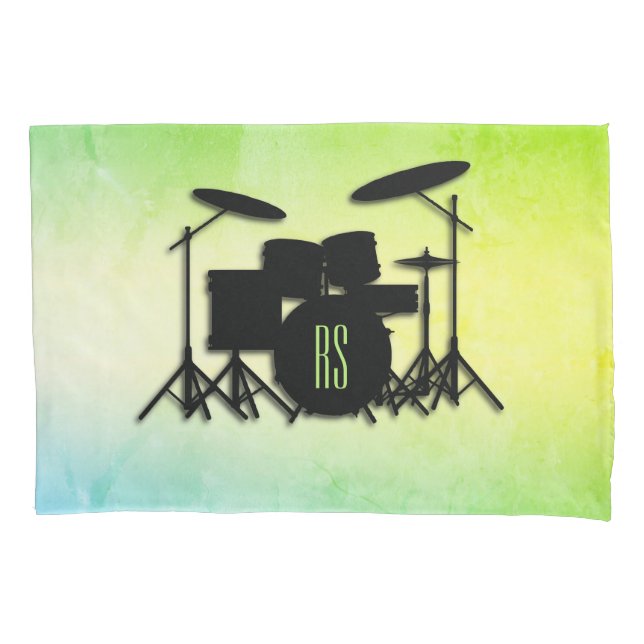 Monogram Drum Set Green Pillow Case (Front)